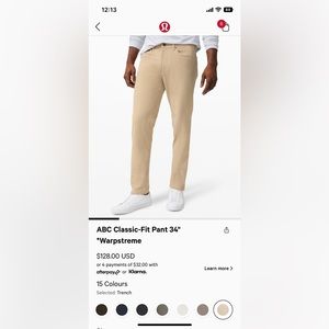 Lululemon ABC Classic-Fit Pant 34” *Warpstreme